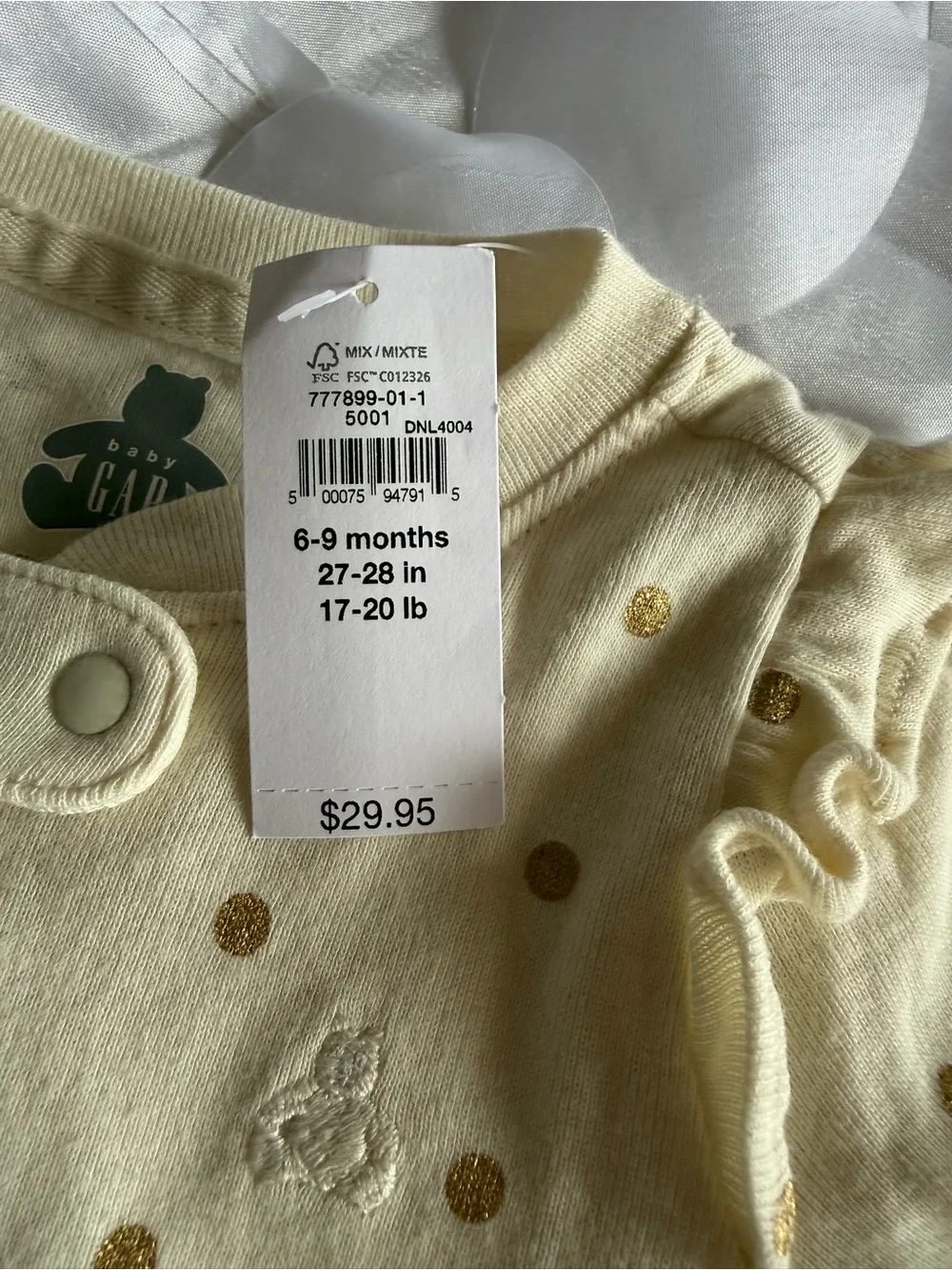 GAP Cream Footed One-Piece with Gold Polka Dots